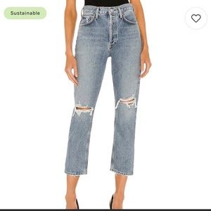 𝅺agolde Riley High Rise Straight Crop Blue Jeans Size 34 NWT
